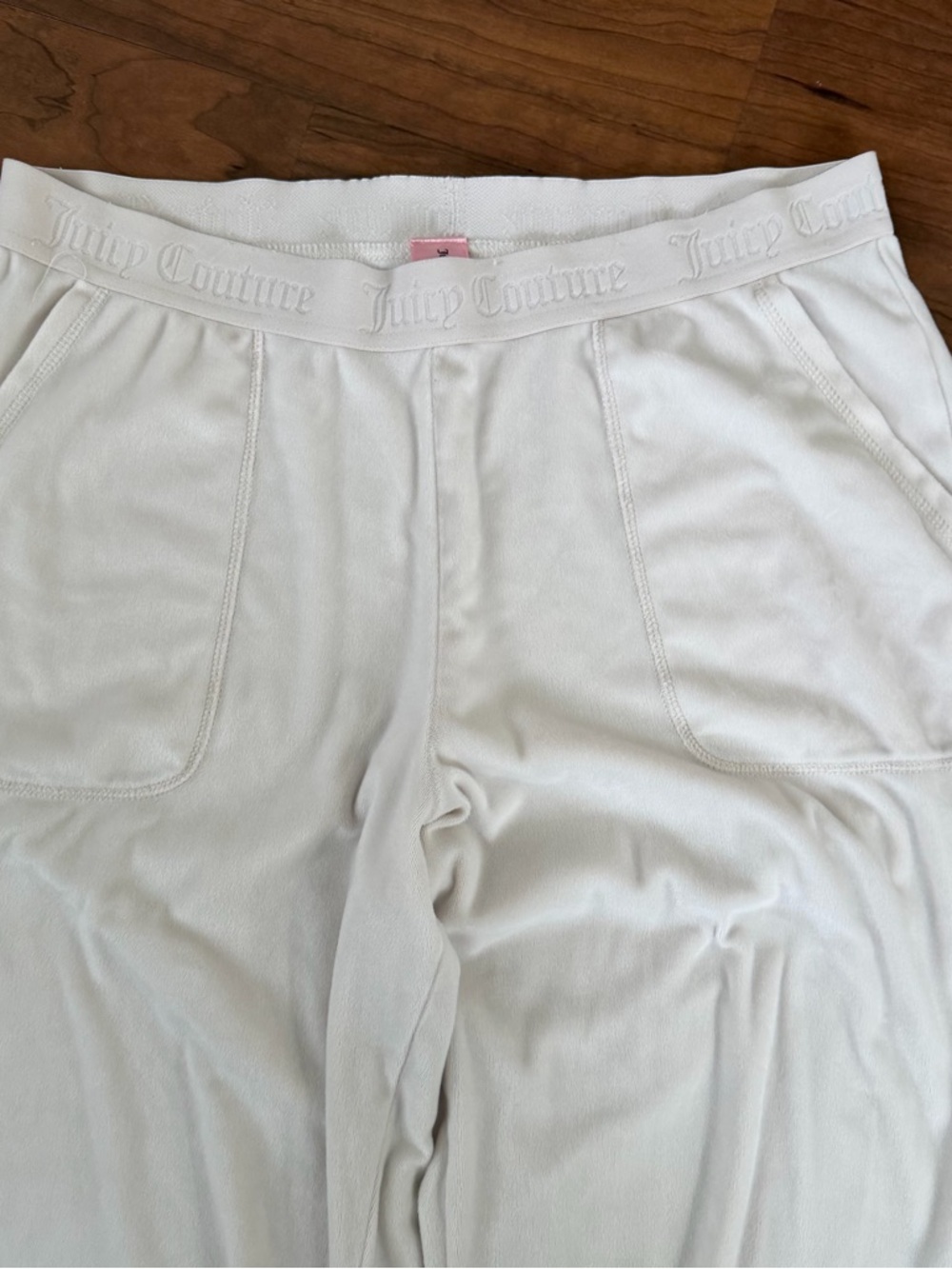 Juicy Couture‎ Ivory Velour Track Pants Rhinestone Bling Lounge Sleepwear Large